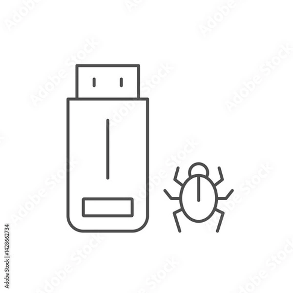 Obraz USB stick virus line icon