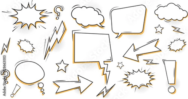 Obraz Blank comic bubbles and elements. Comic effect shape with pop art style. Speech bubble for comic text isolated background