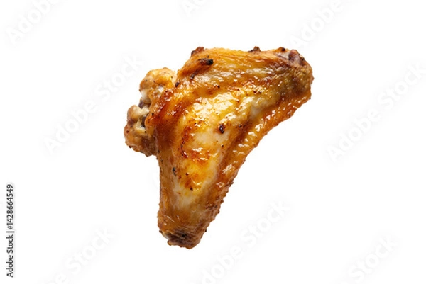 Obraz Golden Brown Roasted Chicken Wing Isolated on Black Background