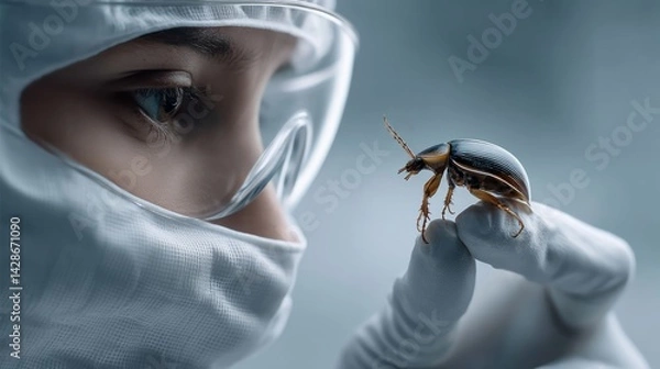 Fototapeta food safety contamination control. Scientist Examining a Beetle Specimen.