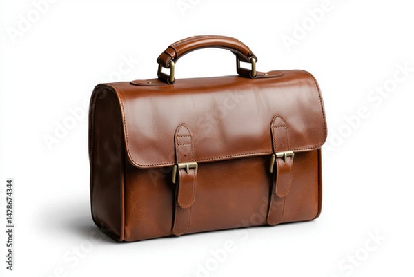 Fototapeta vintage leather briefcase with brass buckles, showcasing classic design and rich brown color, perfect for professionals seeking style and functionality