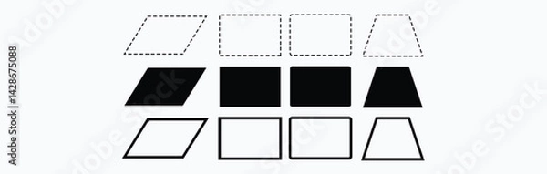 Fototapeta square shapes with dashed lines. Dotted figures isolated on white background. Simple cut here pictograms. Vector outline illustration.
