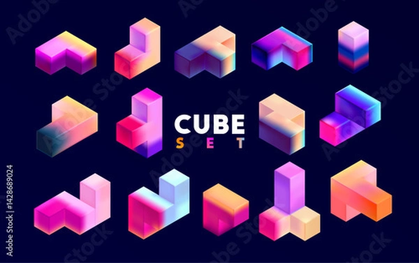 Obraz Colorful 3D  cubes. Set of multicolor vector geometric shapes.