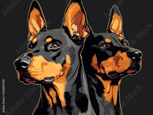 Fototapeta Majestic Doberman Pinschers: A Striking Vector Portrait