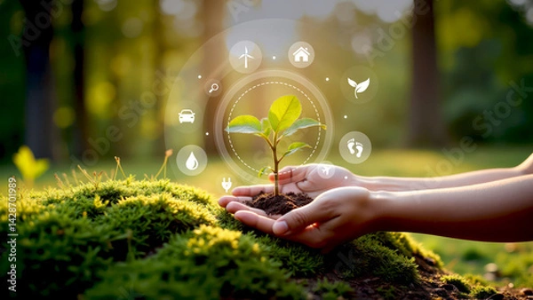 Obraz Sustainable energy sources with growing plant