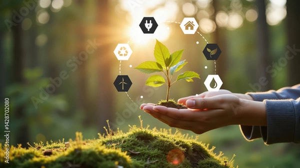 Obraz Sustainable energy sources with growing plant