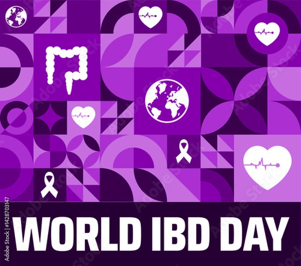 Fototapeta World IBD Day or World Inflammatory Bowel Disease Day Geometric shape pattern background banner or poster design template. observed every year in May. Holiday concept. Use to any Template, card.