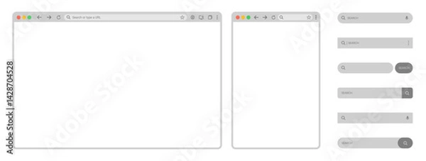 Fototapeta browser Website mockup template. internet browser search engine. Search bar for ui ux design frames for PC, laptop, tablet, and mobile. Vector illustration for UI and web design presentations.	