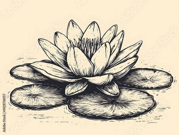 Fototapeta Water Lily in Bloom: A Classic Botanical Engraving
