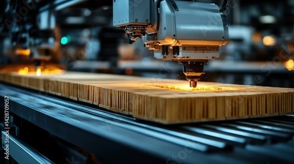 Fototapeta Automated Woodworking Precision: CNC Machine Carving Intricate Patterns into Wooden Boards