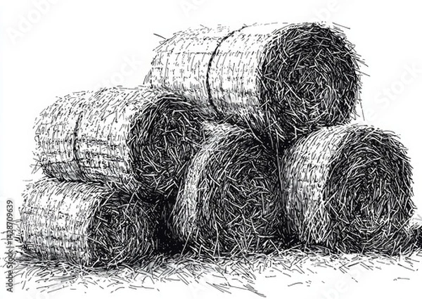 Fototapeta Modern illustration of isolated haystacks 