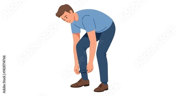 Obraz Illustration of a casual man rolling up his pants cuff on a plain background