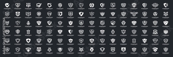 Fototapeta Set of shield logo template. Abstract icon security with modern symbol. Usable for Business, protection, data security and technology.