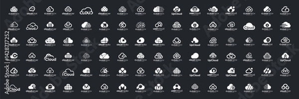 Fototapeta Set of cloud tech logo design. Abstract icon storage, database, server vector. Usable for business and technology.