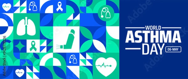 Fototapeta world asthma day Geometric shape pattern background banner or poster design template. observed every year in May. Holiday concept. Use to any Template, card, poster, placard, template.