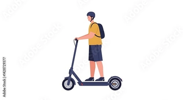 Obraz Vector illustration featuring a person riding electric scooter on white background