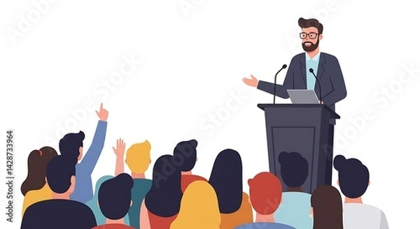Obraz Engaging public speaker delivering presentation before an attentive audience