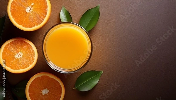 Obraz glass of orange juice top down view