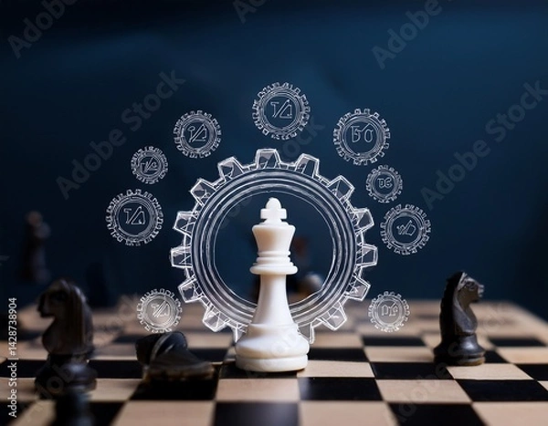 Obraz gear and knight chess piece concept of strategy business and creativity