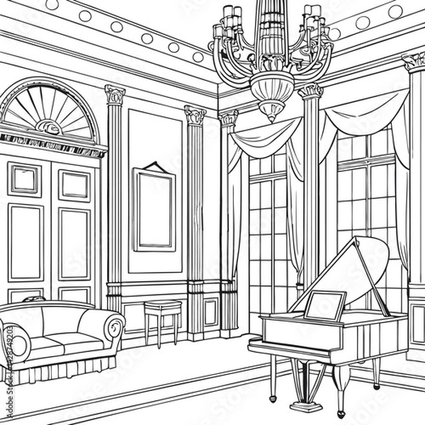 Obraz sketch of a living room with interior