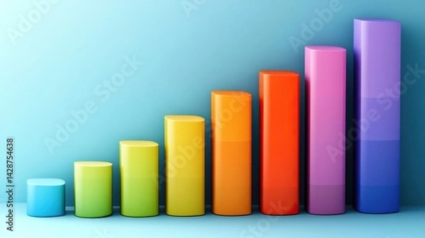 Obraz D bar graph with vibrant gradient colors on a soft blue background