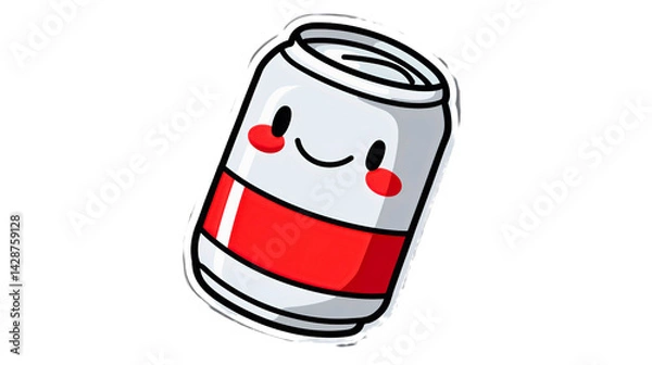 Fototapeta A can that is smiling with rosy cheeks and red eyes, a soda or juice can on a transparent background.