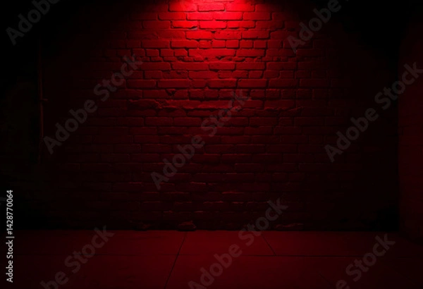 Fototapeta horizontal template with brick wall and red light