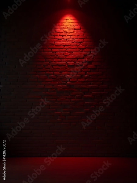 Fototapeta vertical template with mysterious brick wall and red lighting from above