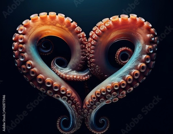 Fototapeta octopus tentacles forming heart shape on black background