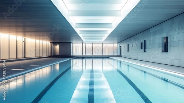 Obraz Indoor Lap Pool, Modern Architecture, Natural Light, Tranquil Setting, Wellness Center
