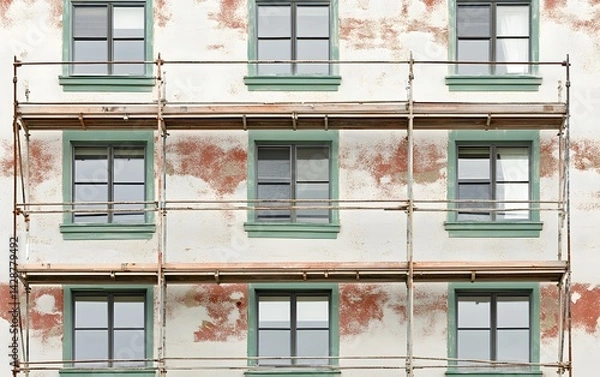 Fototapeta Building Facade Renovation Scaffolding Windows