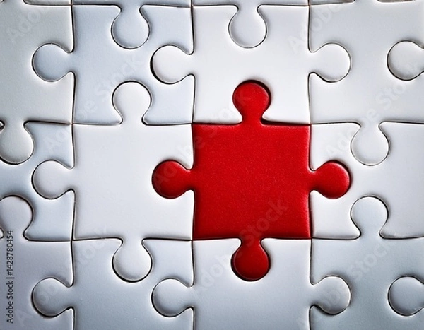 Obraz red puzzle piece fitting into white puzzle symbolizing customized solutions