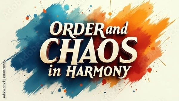 Obraz Order and Chaos in Harmony Abstract Text Design with Blue and Orange Watercolor Splashes