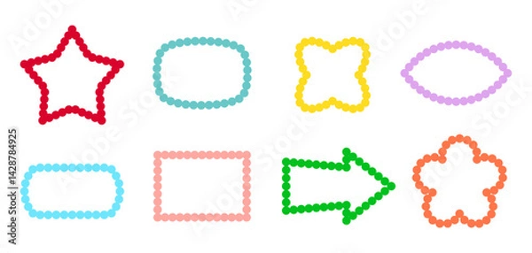 Fototapeta Frames Scalloped Vector Corrugated Shapes Set. Scallop Frame Wavy Retro Stickers Collection. Zig Zag Edge Geometric Borders Tag Boxes. Wiggle Line Design Sign Backgrounds. Isolated