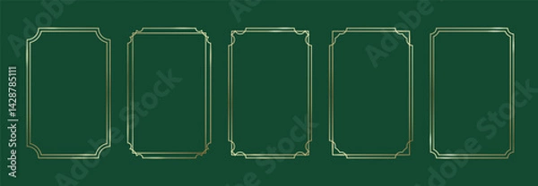 Fototapeta Golden Frames Set. Thin Line Gold Borders Luxury Minimalist Collection. Premium Vector Brass Outline Geometric Rectangles. Linear Decorative Banners with Classy Dark Green Background Isolated