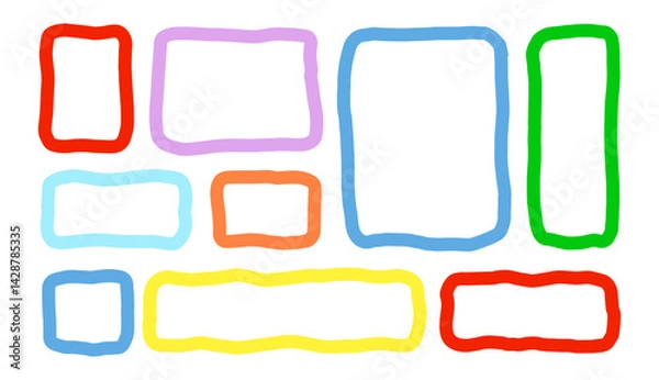 Obraz Organic Liquid Rectangle Frame Shapes Set. Hand Drawn Abstract Vector Fluid Square Blobs. Wavy Irregular Flat Text Box Spots Collection. Curvy Random Bento Style Childish Colorful Banners. Isolated