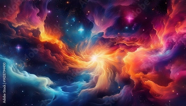 Fototapeta vibrant cosmic nebula with swirling colors and stars in a deep space backdrop