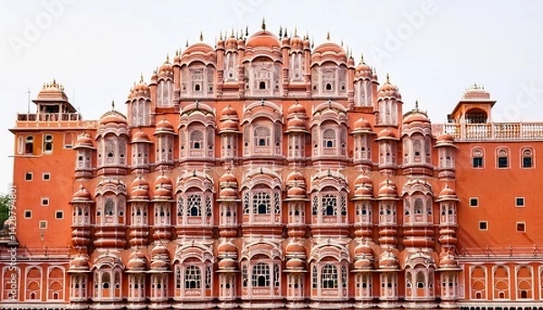 Fototapeta vibrant jaipurrs hawa mahal with intricate pink sandstone facade on white background