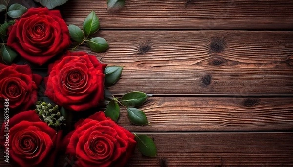 Fototapeta vintage red roses on weathered wood rustic floral background for design projects