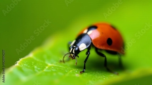 Obraz Ladybug On Green Leaf Close Up