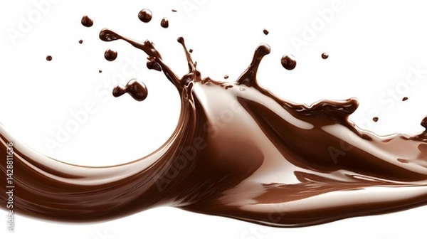 Fototapeta Smooth Liquid Chocolate Wave Isolated on White Background