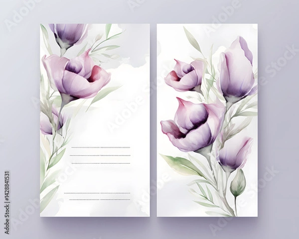 Obraz Elegant template with with the eustoma flowers. This design is suitable for greeting and invitation cards. Blank space for text, and copy-paste.