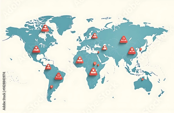 Fototapeta Social Media Icons And World Map For International Bloggers On World Bloggers Day