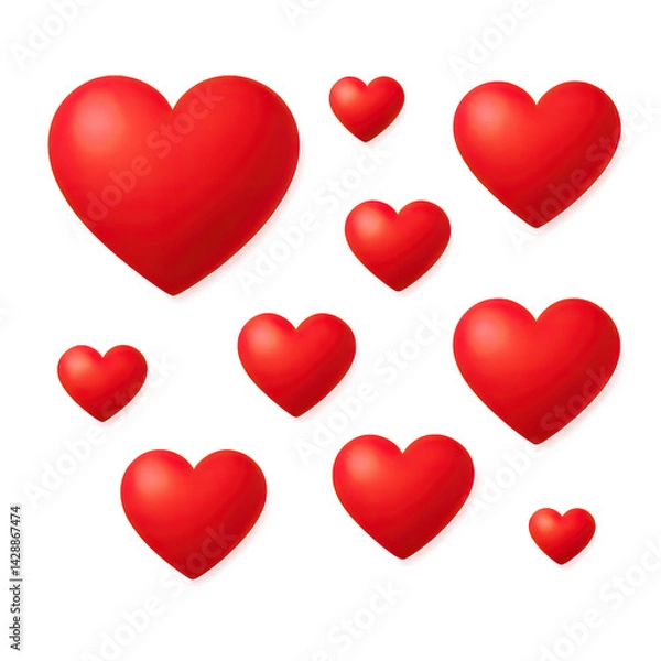 Fototapeta Red hearts of different sizes floating on a transparent background, perfect for valentine's day or romantic projects