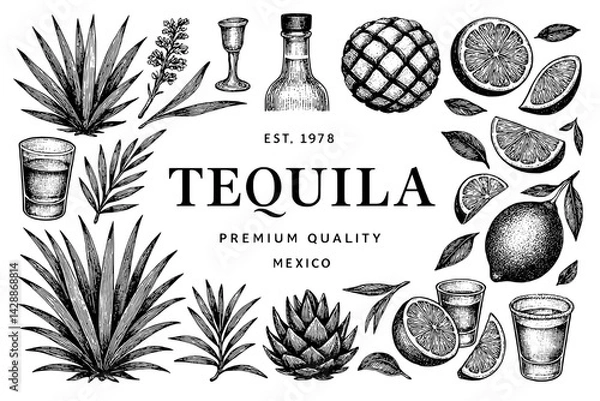 Fototapeta Celebrating the art of tequila with intricate illustrations and rich flavors from Mexico