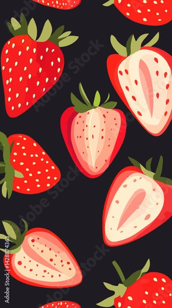 Fototapeta Strawberry Seamless Pattern Vector for Fresh and Vibrant Background Designs