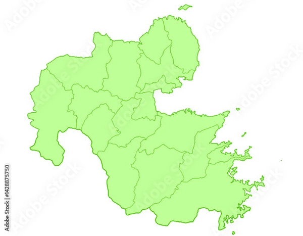 Fototapeta 大分県　地図　黄緑　イラスト