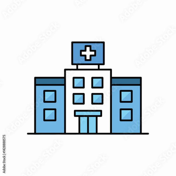 Obraz Minimalist Hospital Building Icon with Medical Cross