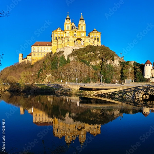 Fototapeta Benedictine abbey in Melk, Austria, and its water refection