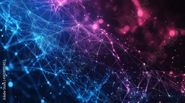 Fototapeta abstract digital technology background with glowing plexus lines connecting dots in vibrant blue and pink representing complex systems and futuristic network connections